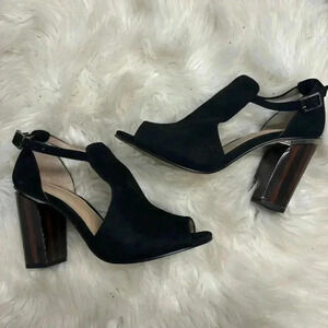 Antonio Melani black leather suede tortoise block heel sz 8.5